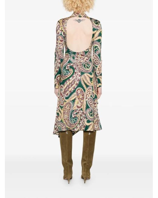 Etro White Paisley-Print Asymmetric Midi Dress