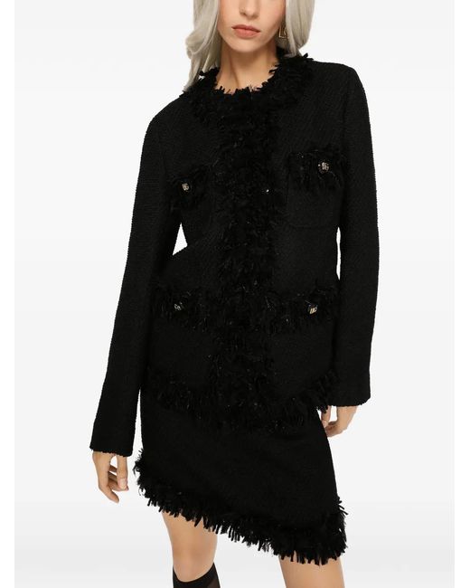 Dolce & Gabbana Black Single-Breasted Bouclé Jacket