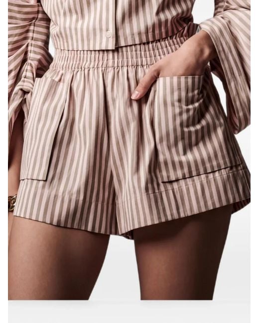 Hevron Brown Striped Patch-Pocket Shorts