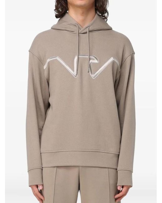 Emporio Armani Gray Logo-Embroidered Hoodie for men