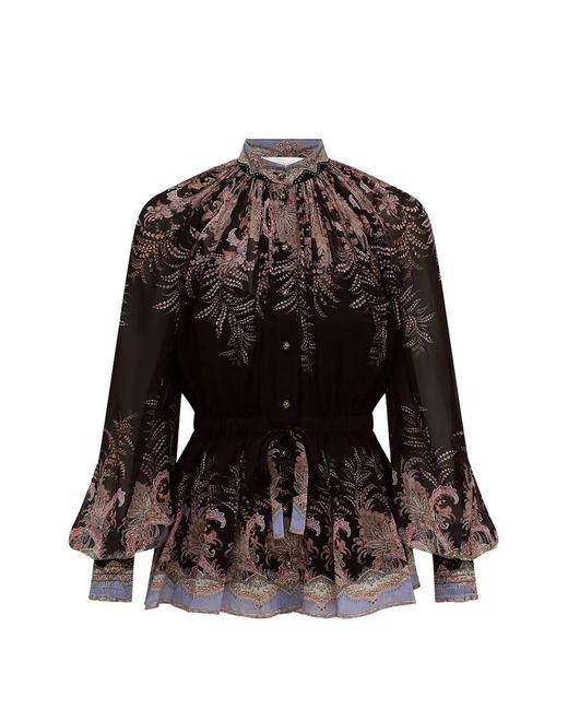 Zimmermann Black Sophisticated Cuffed Mini Top With Self-Tie Waist