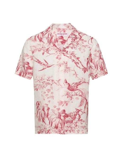Orlebar Brown Pink Maitan Floral-Print Short-Sleeved Linen Shirt for men