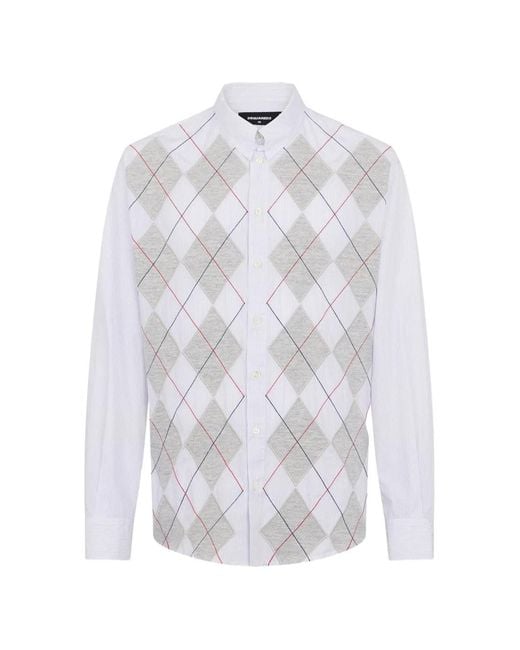 DSquared² White Argyle Dropped-Shoulder Shirt for men