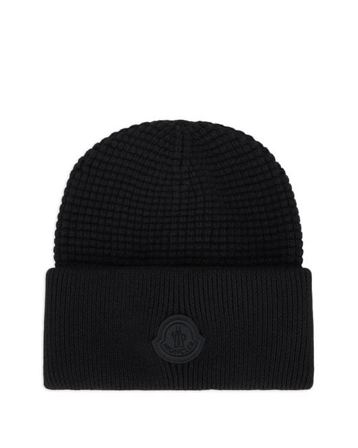 Moncler Black Logo-Patch Beanie Hat