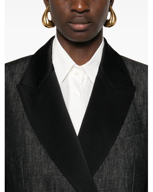 Brunello Cucinelli Black Double-Breasted Denim Blazer