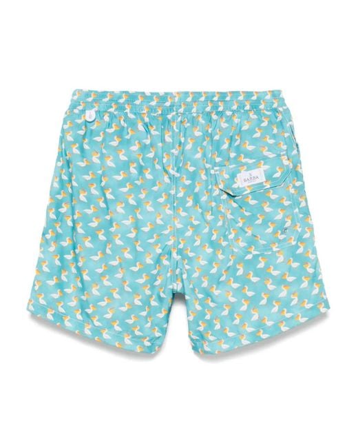 Barba Napoli Blue Duck-Print Swim Shorts for men