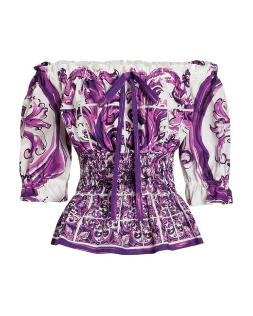 Dolce & Gabbana Top Met Majolica-Print in het Purple