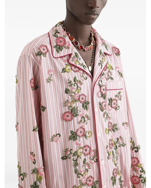 Dolce & Gabbana Pink Cotton And Silk Vanity Shirt With Embroidery for men