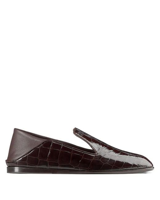 Jimmy Choo Brown Eliot Crocodile-Effect Ballet Flats