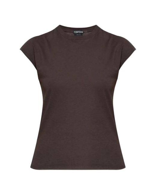 Tom Ford Brown Logo-Embroidered T-Shirt