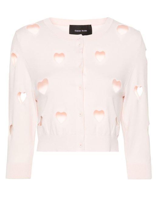 Simone Rocha Pink Cut-Out-Detail Ribed Cardigan