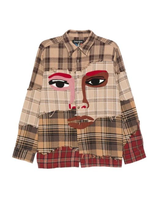 Kidsuper Brown Face-Appliqué Plaid Shirt for men