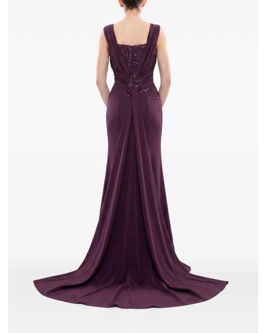Saiid Kobeisy Purple Sequin-Embellished Draped-Back Maxi Dress
