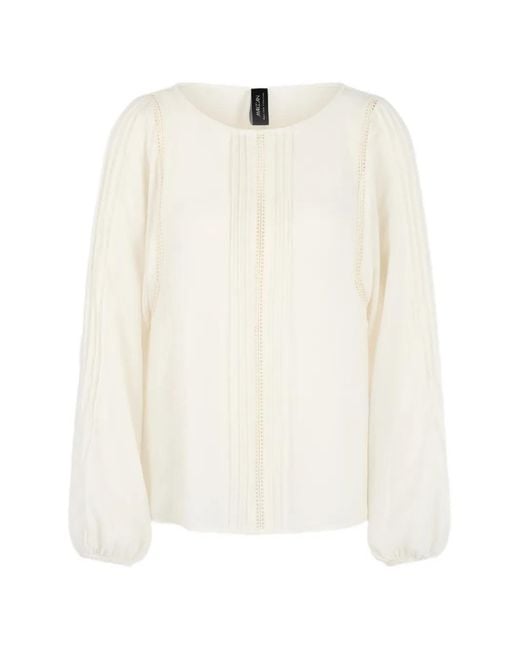Marc Cain White Pleated Lace-Trim Blouse