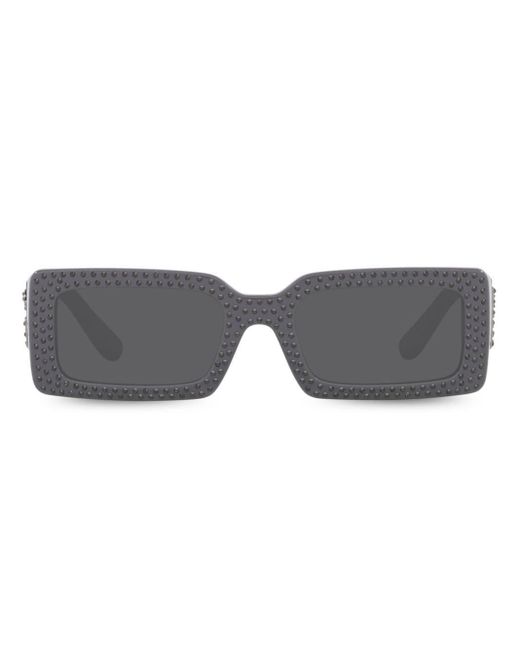 Dolce & Gabbana Gray Crystal-embellished Rectangle-frame Sunglasses