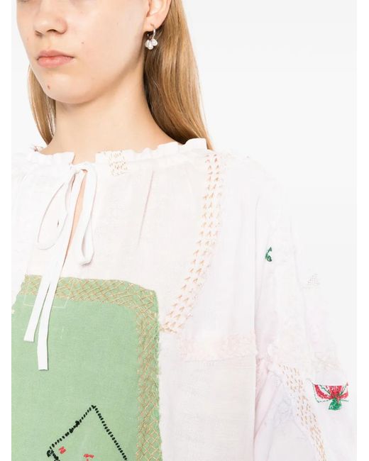 By Walid White Patchwork Embroidered Blouse