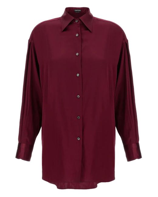 Tom Ford Red Burgundy Long-Sleeve Shirt With Button-Cuffed Sleeves