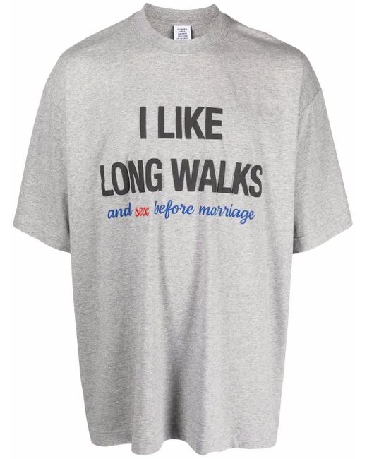 Vetements Gray I Like Long Walks Printed T-shirt for men