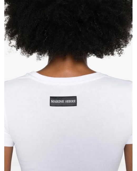 MARINE SERRE White Crescent Moon-Embroidery T-Shirt