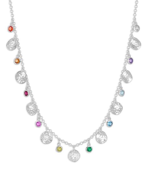 Dower & Hall White Hammered Disc And Gemstone Array Necklace