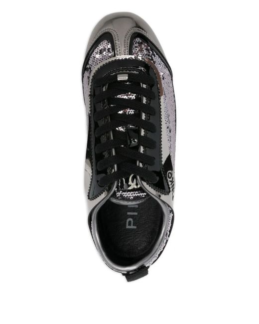 Pinko Metallic Leather Lace-Up Sneakers