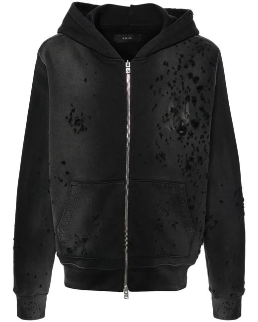 Amiri Black Core Ripped Zip-Up Hoodie for men