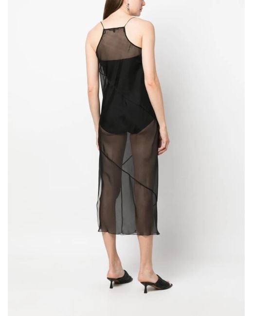 Patrizia Pepe Black Sheer Silk Slip Dress