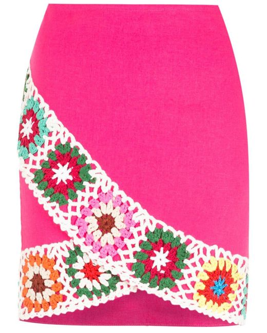 Olympiah Pink Crochet-trim Wrap Mini Skirt