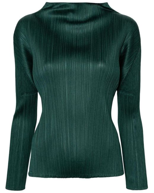 Mock-neck pleated T-shirt di Pleats Please Issey Miyake in Green
