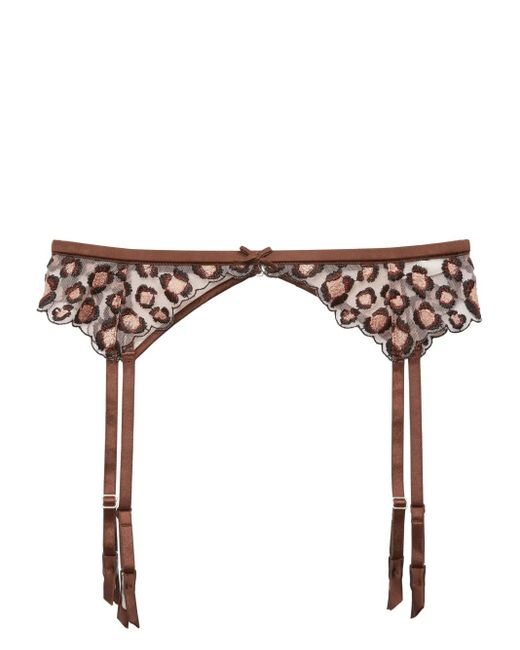 Fleur du Mal Brown Leopard-Embroidered Garter Belt