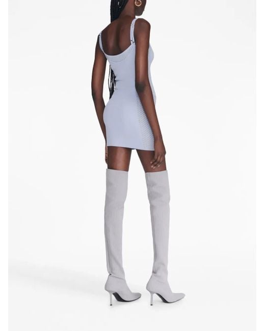 Dion Lee Purple Serpent Lace-Panel Ribbed-Knit Minidress