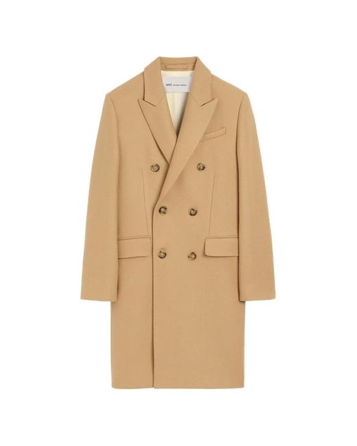AMI Natural Double Breasted Wool Coat for men