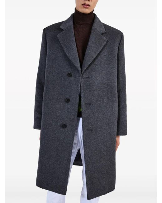 Prada Black Single-Breasted Wool Coat for men