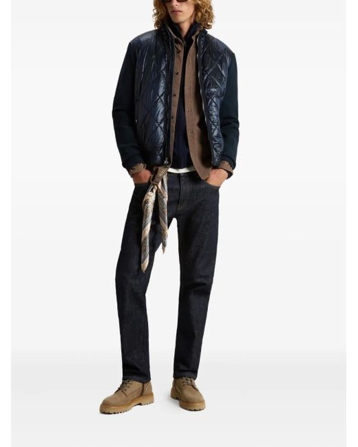 Woolrich Blue Quilted Knit-Panel Jacket for men