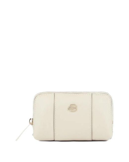 Piquadro Natural Porte-Clés En Cuir À Plaque Logo