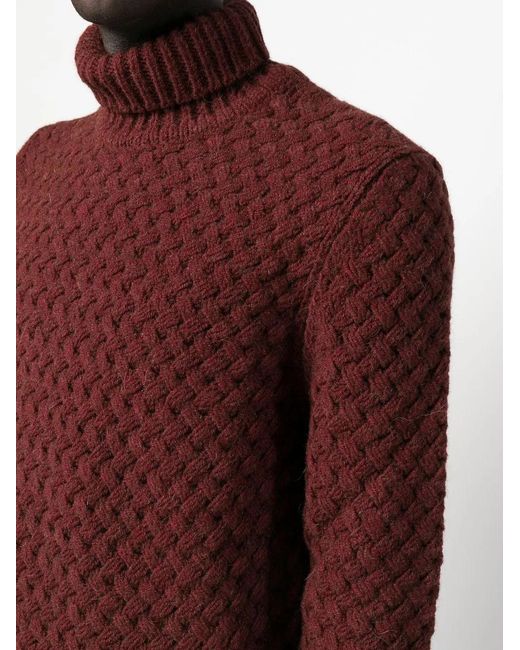 Lardini Red Roll-Neck Chunky Knit Jumper for men