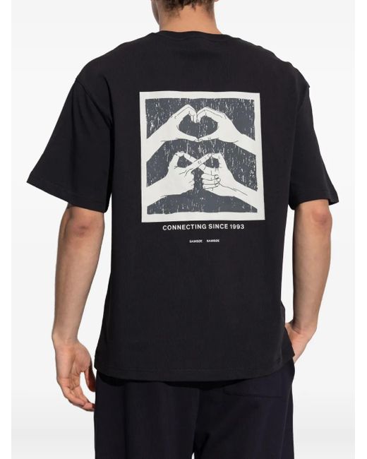 Samsøe & Samsøe Black Saflorian Hand-Motif Organic-Cotton T-Shirt for men