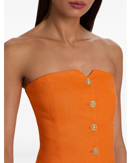Alice + Olivia Orange Strapless Button-Down Top