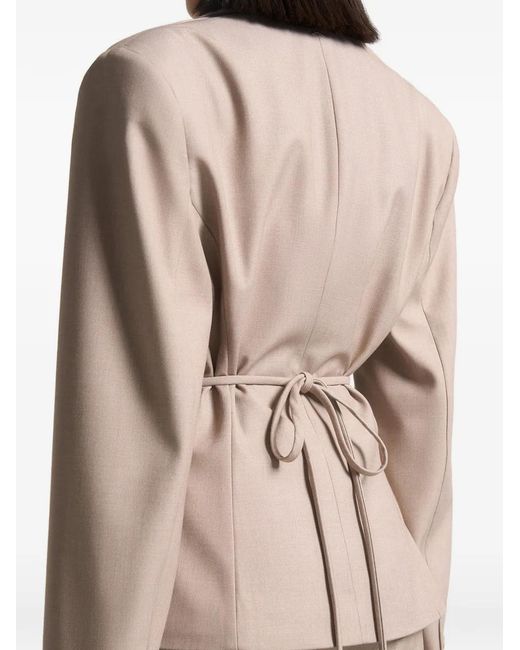 Manière De Voir Natural Wide-Shoulder Tailored Blazer With Twin Belt