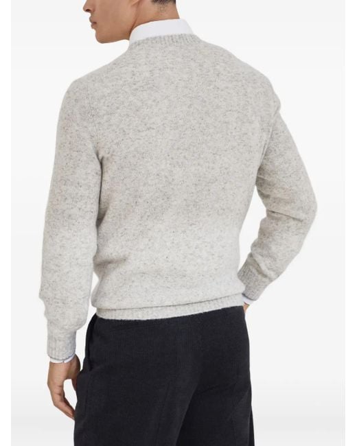 Brunello Cucinelli White Irregular Coloration Flecked Alpaca Sweater for men