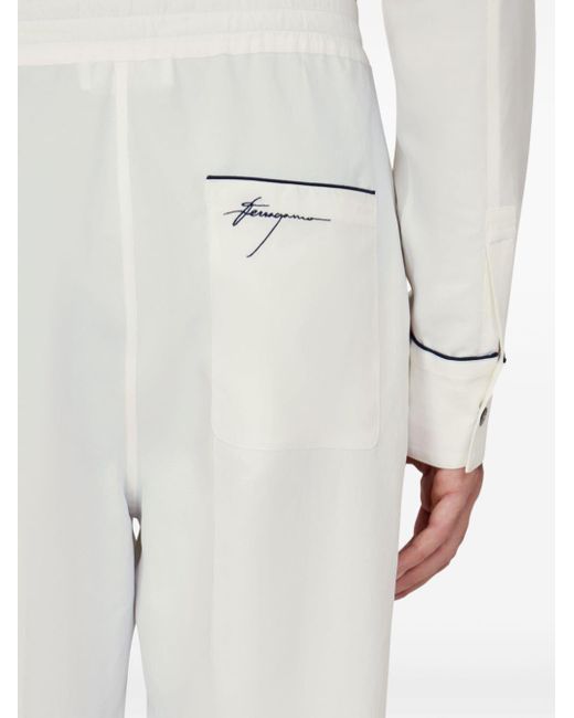 Pantaloni dritti con ricamo di Ferragamo in White da Uomo