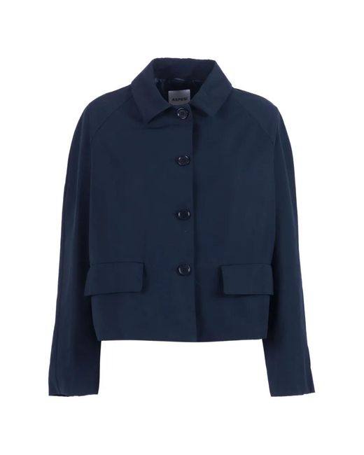 Aspesi Blue Raglan-Sleeve Flap-Pocket Jacket