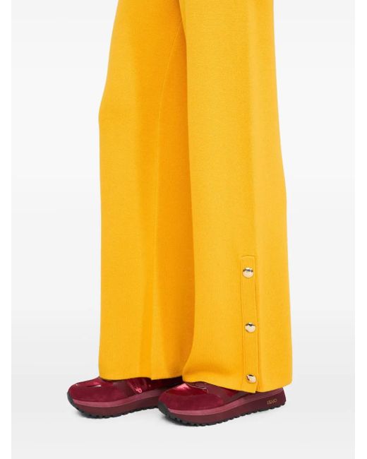 Liu Jo Straight Broek Met Logoband En Knoopdetail in het Yellow