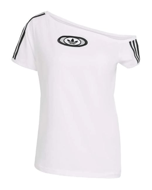 Adidas White Campus 2000 3-Stripe Oval-Detail T-Shirt