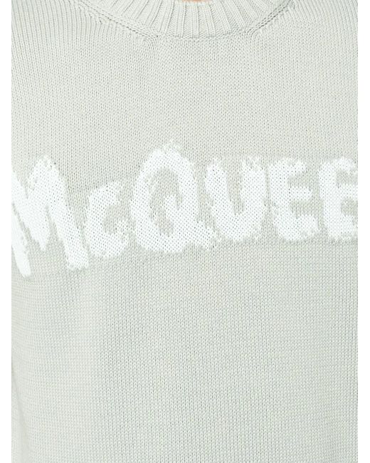 Alexander McQueen Gray Intarsia-Knit Logo Sweater for men