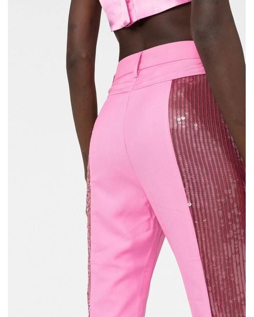 ROTATE BIRGER CHRISTENSEN Pink Mya Sequin-Panel Trousers