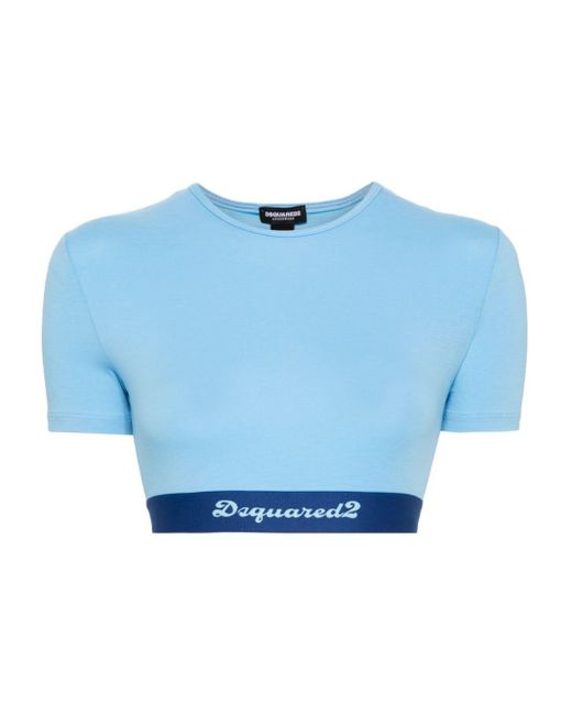 DSquared² Blue Logo-waistband Cropped Top