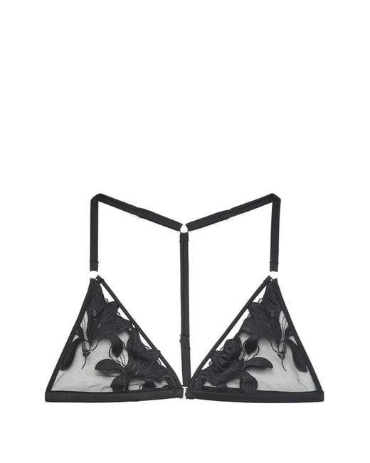 Fleur du Mal Black Lily Embroidered T-Back Bra