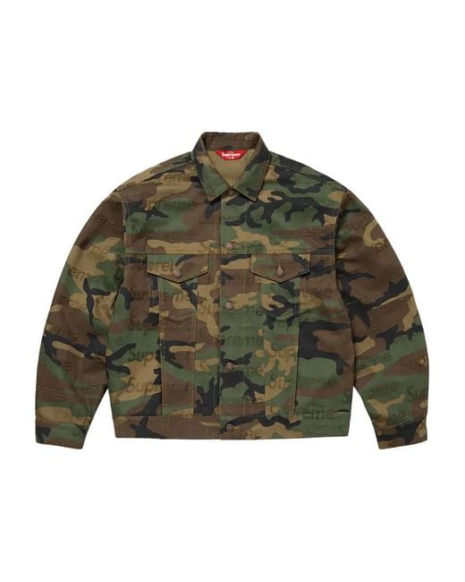 Supreme Green Jacquard Logos Denim Trucker Jacket