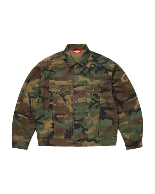 Supreme Green Jacquard Logos Denim Trucker Jacket